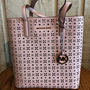 Michael Kors Hayley Laser Cut Floral Light Pink Tote Bag